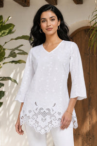 White Embroidered Pure Cotton Straight Kurti