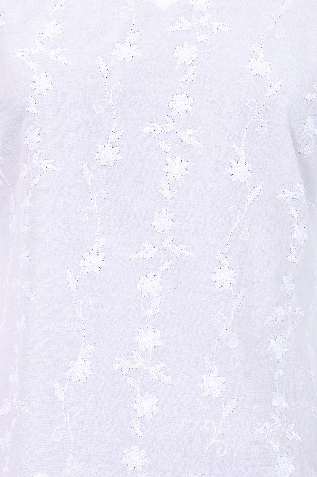 White Embroidered Pure Cotton Straight Kurti