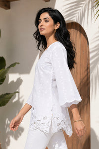 White Embroidered Pure Cotton Straight Kurti