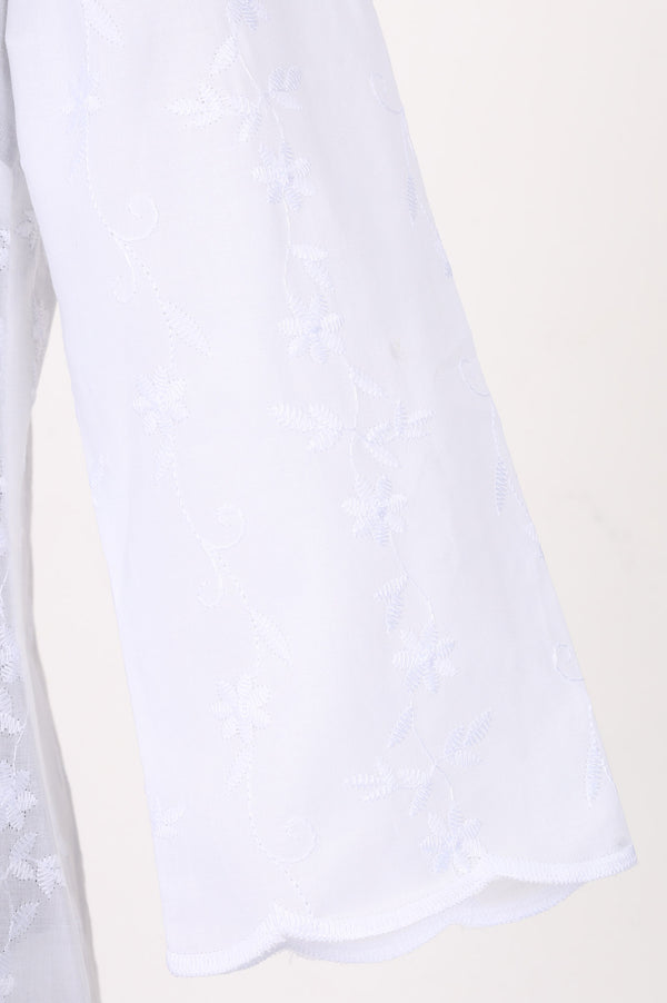 White Embroidered Pure Cotton Straight Kurti