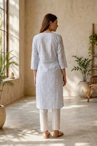 Blue Floral Printed Pure Cotton Straight Kurta