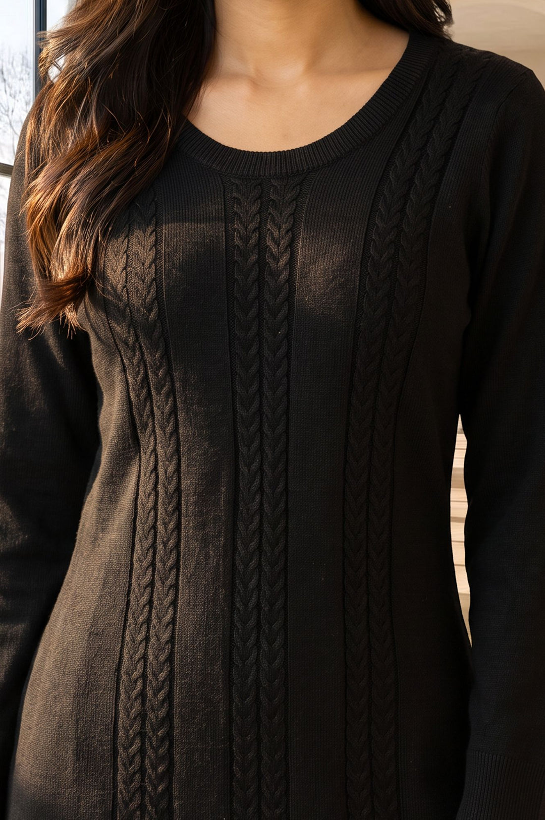 Black Yarn Dyed Textured Acrylic Straight Winter Kurta