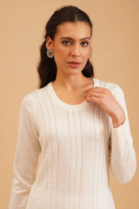 Off White Textured Acrylic Straight Winter Kurta