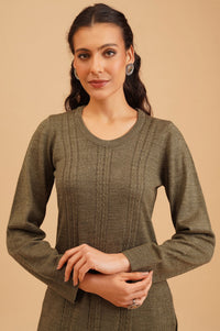 Olive Textured Acrylic Straight Winter Kurta