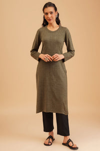 Olive Textured Acrylic Straight Winter Kurta