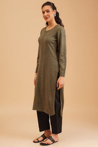 Olive Textured Acrylic Straight Winter Kurta