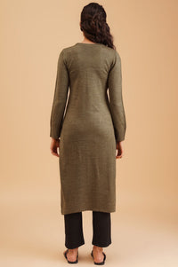Olive Textured Acrylic Straight Winter Kurta