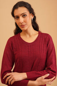 Maroon Textured Acrylic Straight Winter Kurta