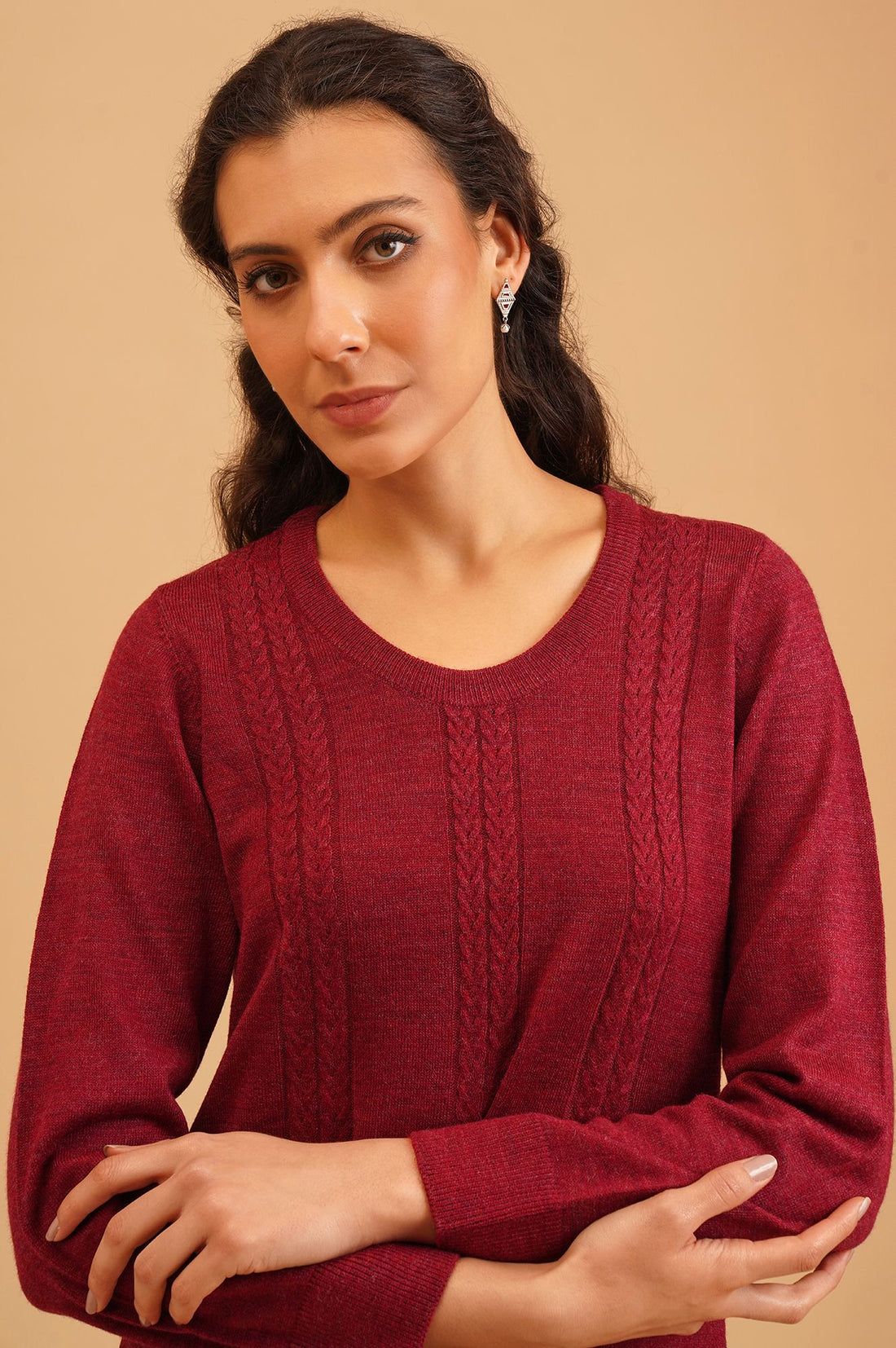 Maroon Textured Acrylic Straight Winter Kurta
