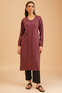 Burgundy Textured Acrylic Straight Winter Kurta