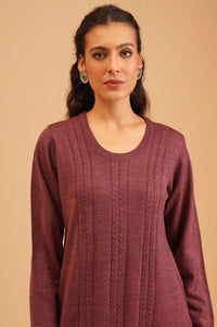 Burgundy Textured Acrylic Straight Winter Kurta