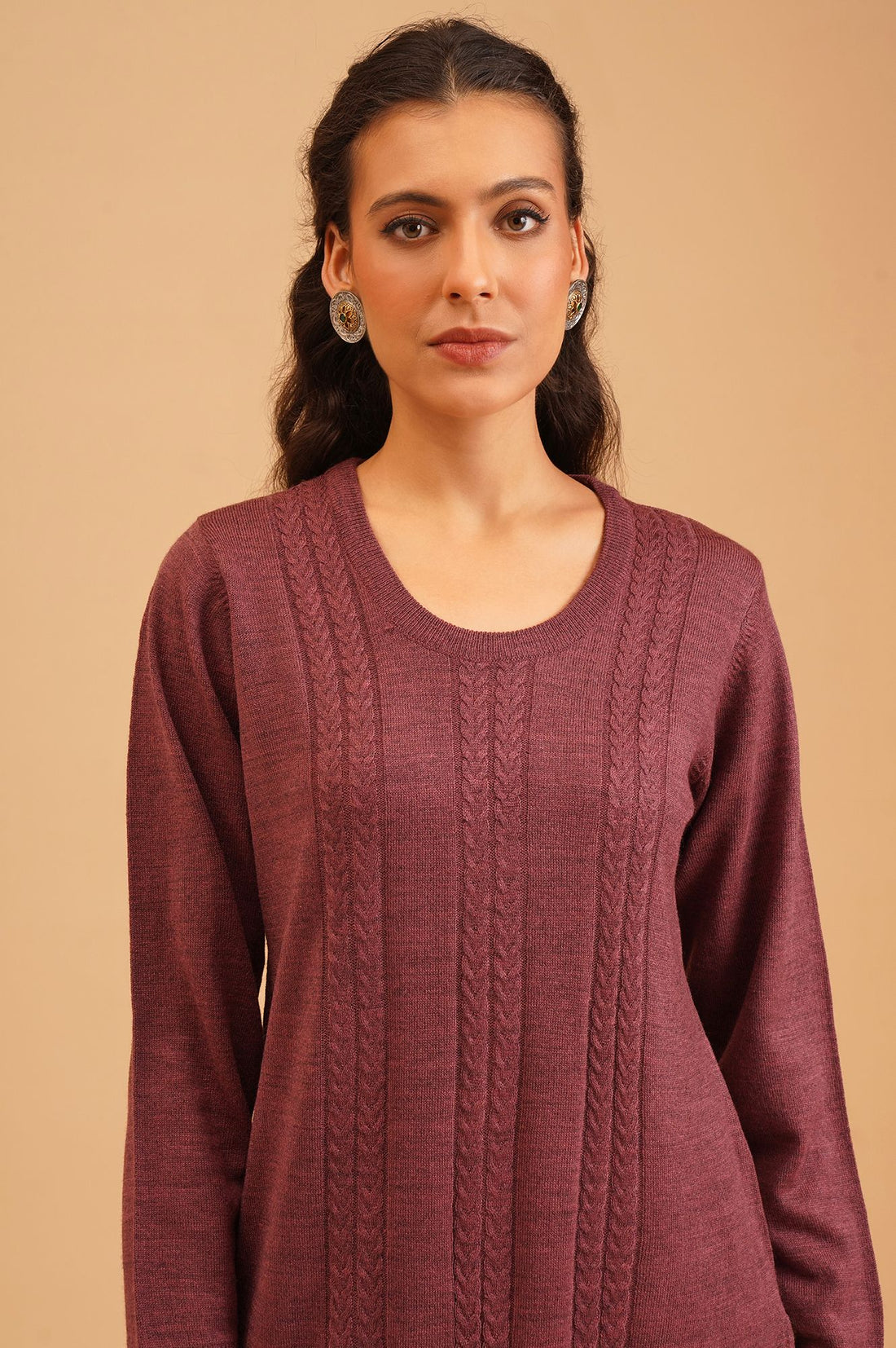 Burgundy Textured Acrylic Straight Winter Kurta