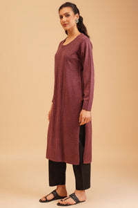 Burgundy Textured Acrylic Straight Winter Kurta