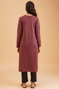 Burgundy Textured Acrylic Straight Winter Kurta