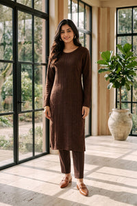 Brown Textured Yarn Dyed Acrylic Straight Winter Kurta