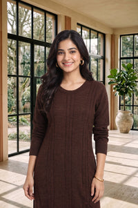 Brown Textured Yarn Dyed Acrylic Straight Winter Kurta