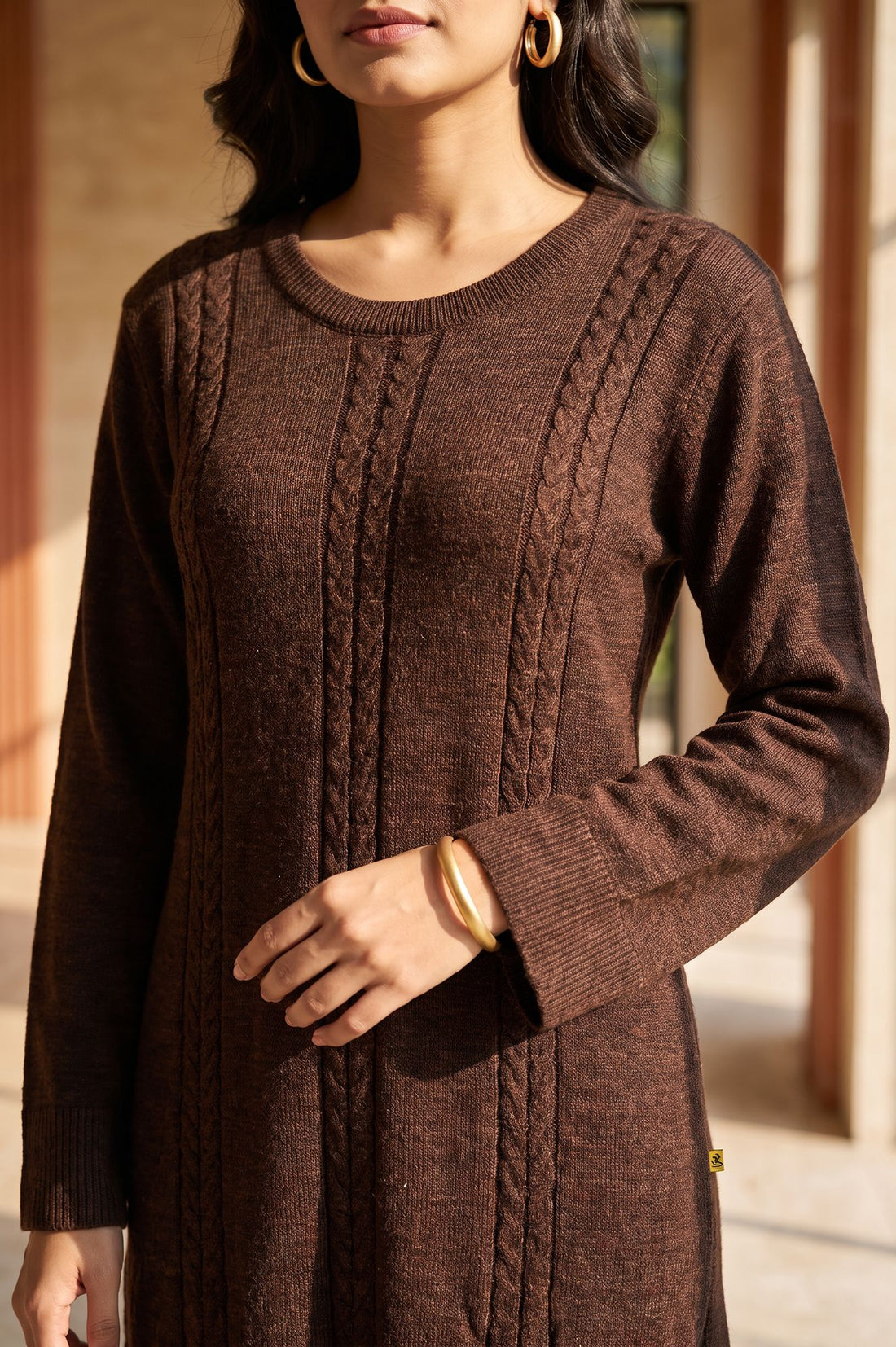 Brown Textured Yarn Dyed Acrylic Straight Winter Kurta