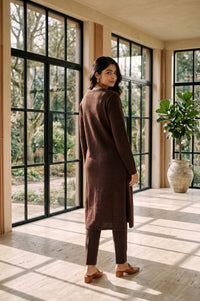 Brown Textured Yarn Dyed Acrylic Straight Winter Kurta