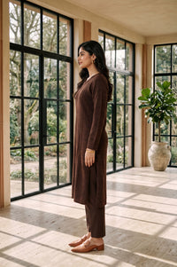 Brown Textured Yarn Dyed Acrylic Straight Winter Kurta