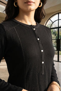Black Solid Yarn Dyed Charme Acrylic Straight Winter Kurta
