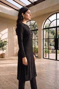Black Solid Yarn Dyed Charme Acrylic Straight Winter Kurta