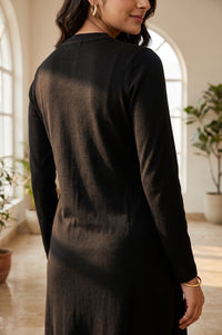 Black Solid Yarn Dyed Charme Acrylic Straight Winter Kurta