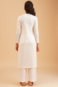 Off White Solid Acrylic Straight Winter Kurta