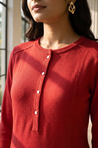 Red Solid Yarn Dyed Acrylic Straight Winter Kurta