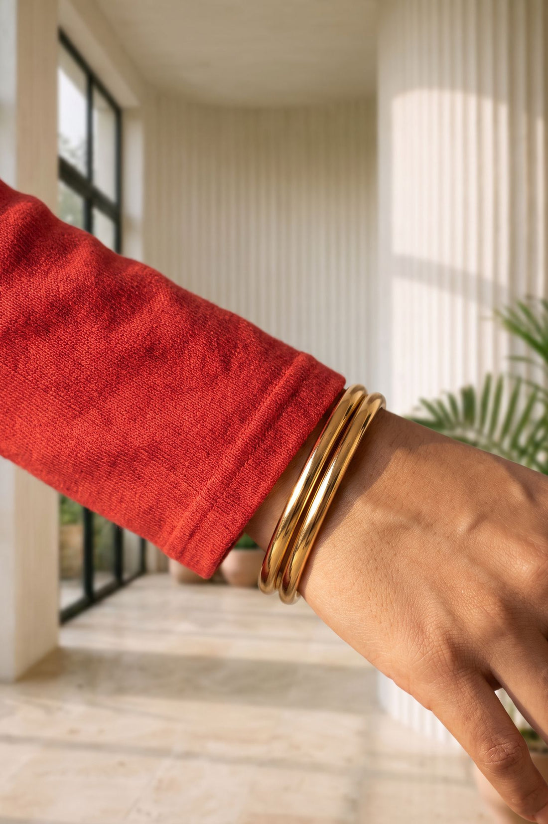 Red Solid Yarn Dyed Acrylic Straight Winter Kurta