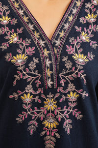 Navy Blue Embroidered Acrylic Straight Winter Kurta