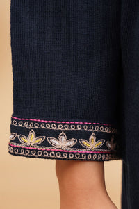 Navy Blue Embroidered Acrylic Straight Winter Kurta