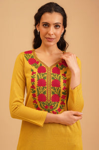 Yellow Embroidered Acrylic Straight Winter Kurta