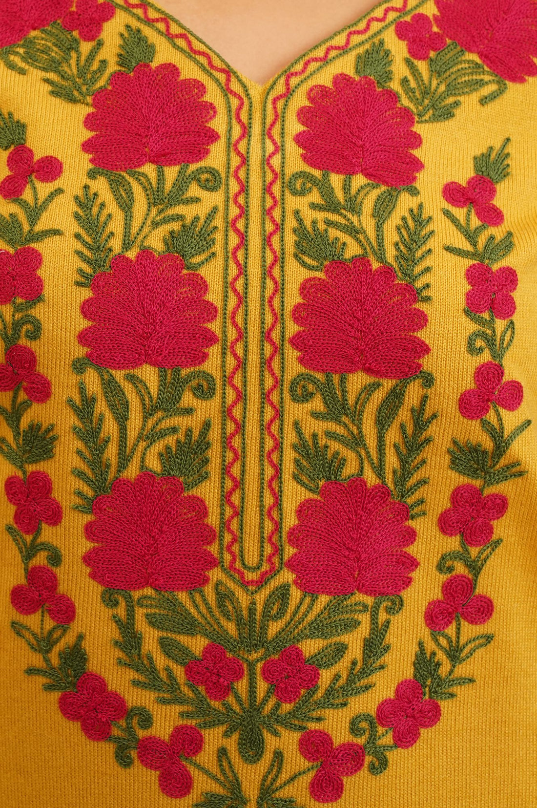 Yellow Embroidered Acrylic Straight Winter Kurta