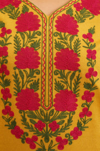 Yellow Embroidered Acrylic Straight Winter Kurta