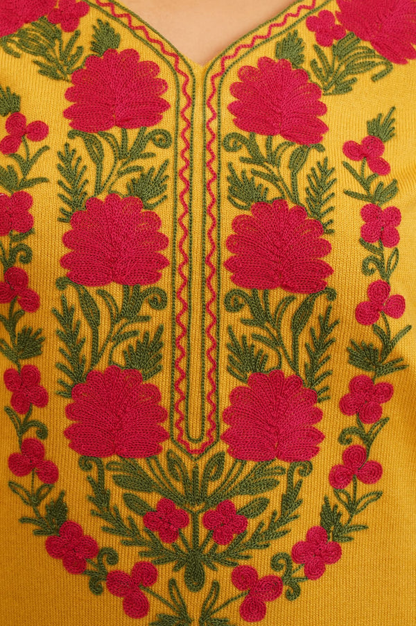 Yellow Embroidered Acrylic Straight Winter Kurta