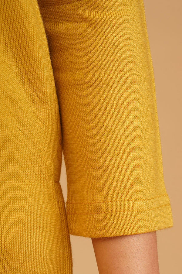 Yellow Embroidered Acrylic Straight Winter Kurta