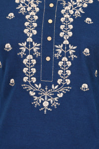 Blue Yarn Dyed Embroidered Acrylic Straight Winter Kurta