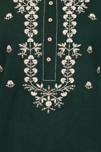 Green Yarn Dyed Embroidered Charme Acrylic Straight Winter Kurta