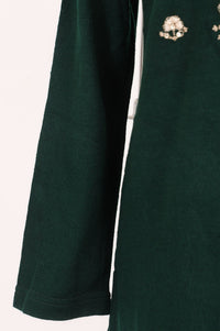 Green Yarn Dyed Embroidered Charme Acrylic Straight Winter Kurta