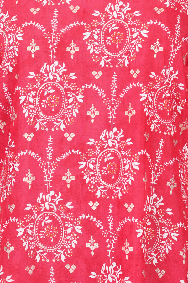 Pink Floral Printed Sequins Muslin Straight Kurta