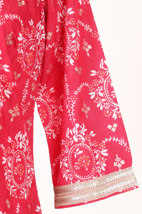 Pink Floral Printed Sequins Muslin Straight Kurta