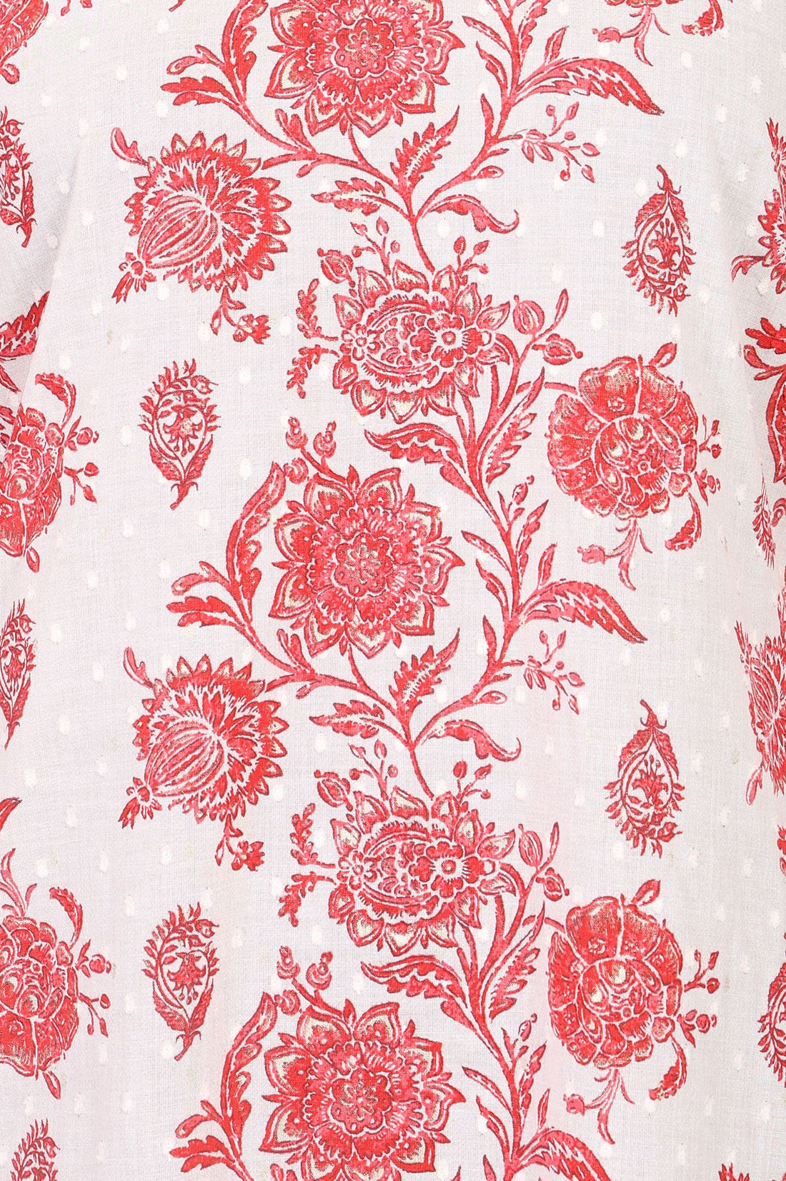 Off White Floral Printed Cotton Blend Straight Kurta with Lace