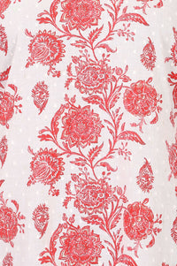Off White Floral Printed Cotton Blend Straight Kurta with Lace