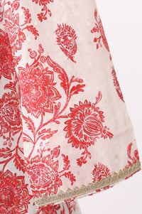 Off White Floral Printed Cotton Blend Straight Kurta with Lace