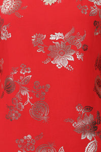 Red Foil Printed Sequins Georgette Straight Kurta