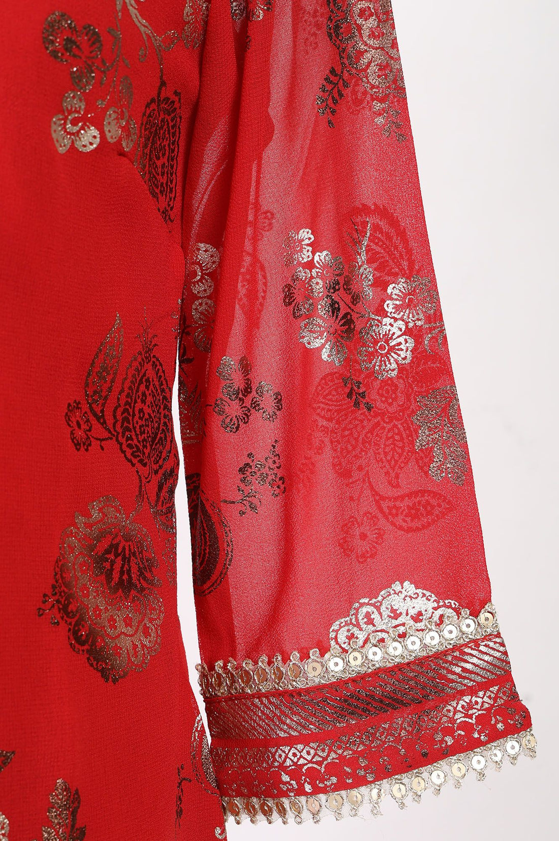 Red Foil Printed Sequins Georgette Straight Kurta