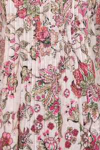 Pink Floral Printed Cotton Lurex Straight Kurta