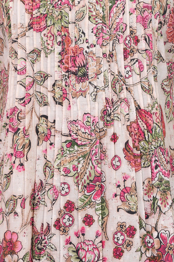Pink Floral Printed Cotton Lurex Straight Kurta