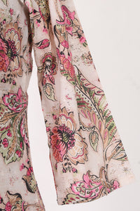 Pink Floral Printed Cotton Lurex Straight Kurta