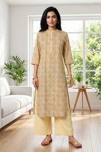 Mustard Geometric Printed Pure Cotton Straight Kurta